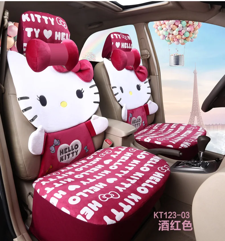 Женская мода года высокого качества с милым мультяшным принтом «hello kitty», комплект из розовых универсальных чехлов для автомобильных сидений