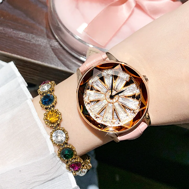 2019 360 Degree Rotating Green Watches Women's Fashion Waterproof Lady Leather Watch Strap Garment Match Simple Quartz | Наручные