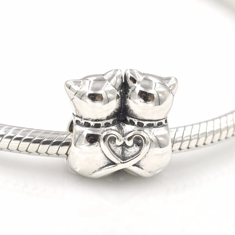 Кулоны а-ля Pandora, браслет 925 пробы серебро, с милым рисунком кота, Purrfect вместе Талисман из бусин ручной работы для изготовления ювелирных изделий браслет charmlead