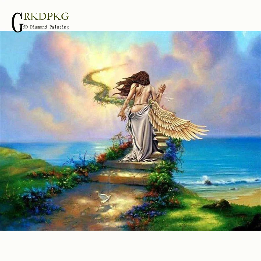 

GRKDPKJ 5d diy Full square diamond painting Angel wings scenery Wedding decoration painting accessories pictures of rhinestones
