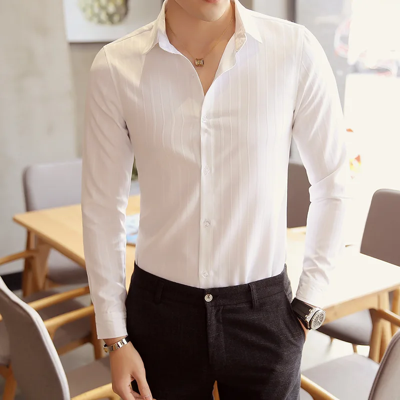 

Spring models men's slim shirt British youth striped shirt large size long-sleeved shirt