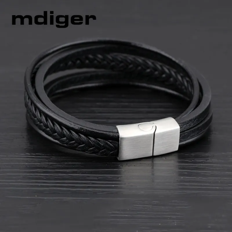 Mdiger Модные Простые несколько слоев Круглый Шнур Браслеты Шарм винтажные кожаные