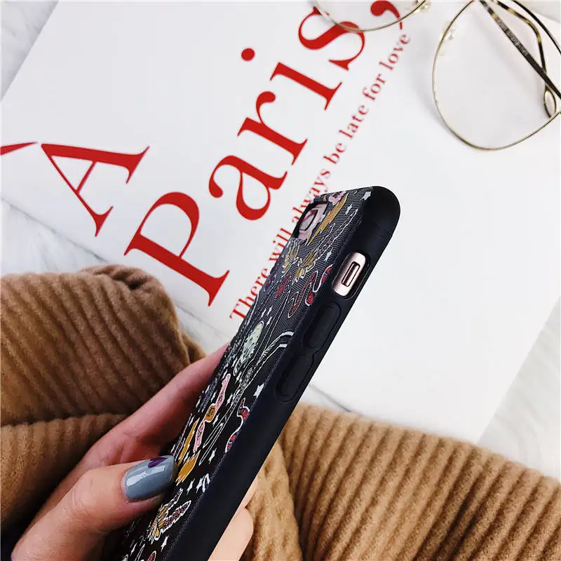 QINUO Cool Skull Hummingbird relief Strap Case For iPhone 6 6s 7 8 Plus Abstract Crane Flower Soft X XS Max XR |