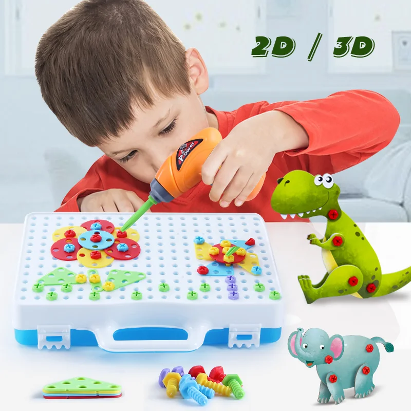 Новинка детский инструмент игрушки электрическая дрель шурупы 3D пазл обучающая