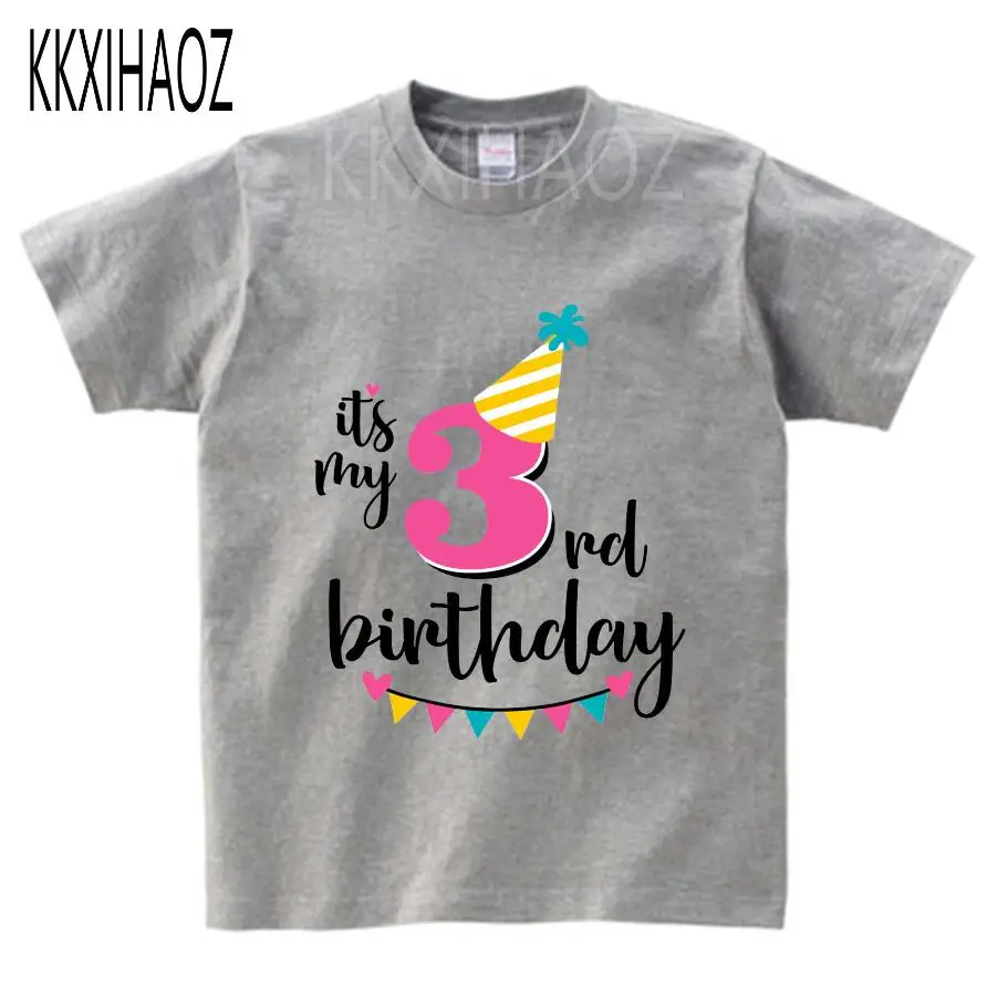 gray childreT-shirt Одежда для маленьких мальчиков и девочек с принтом «it's my 1-3 th Birthday», детская забавная футболка, подарок на день рождения для детей 1-3 лет, NN - Цвет: gray childreT-shirt