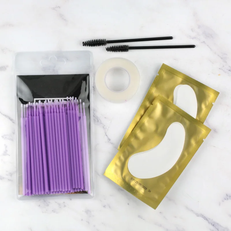 Light purple M Set 50 шт., набор инструментов для наращивания ресниц с микрощёткой для ресниц, одноразовые кисти для макияжа, индивидуальные палочки для удаления ресниц, Аппликаторы - Цвет: Light purple M Set