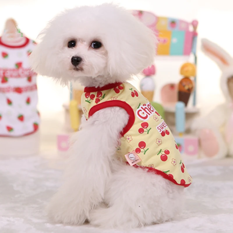 DOGGYZSTYLE Лето Милая Собака Жилет Вишня Клубника Печати Футболка Тедди Щенок Одежда