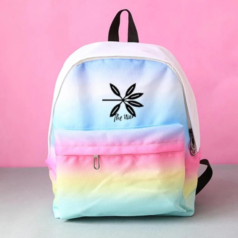 Mainlead New kpop EXO Group CHEN CHANYEOL Same Gradient Pink Blue Color Canvas Backpack |