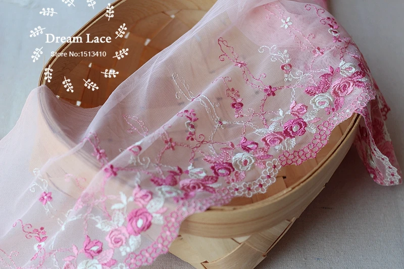 2 ярдов/партия 7 49 см в ширину вышитый тюль сетка с кружевной отделкой ~