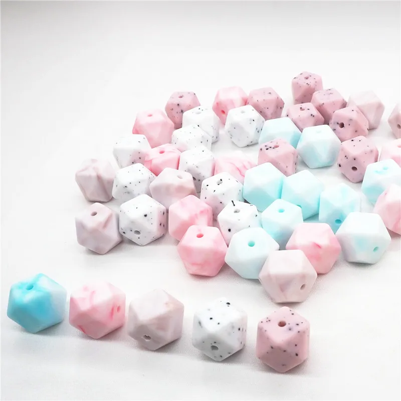 Chenkai 100 шт 14 мм BPA бесплатно DIY силиконовая Шестигранная подвеска-прорезыватель с бусинами, Детская соска, пустышка, сенсорная игрушка, аксессуары, разные цвета
