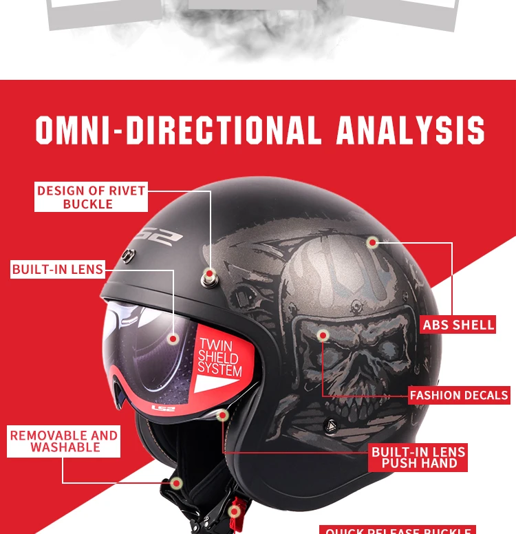 LS2 OF599 шлем Spitfire moto rcycle шлем jet винтажный шлем с открытым лицом Ретро 3/4 полушлем casco moto с 3 кнопками