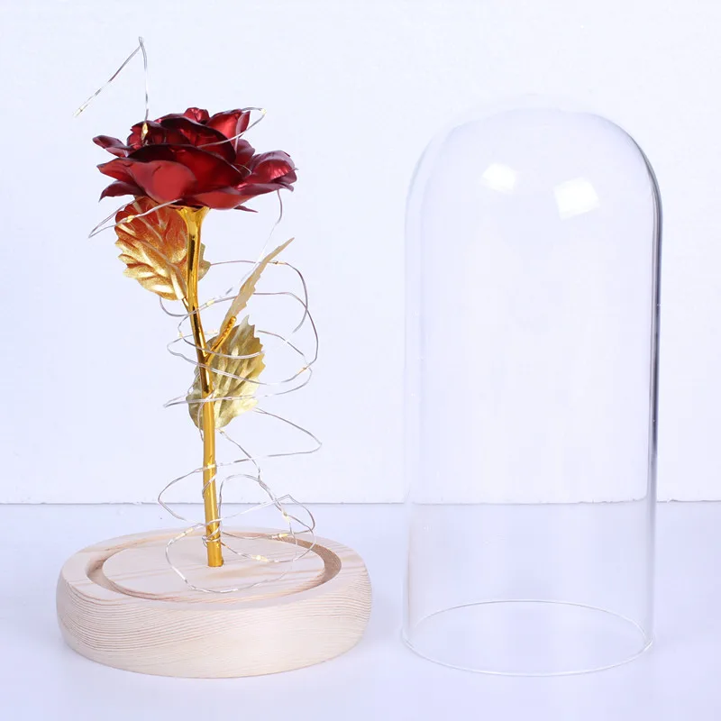 Светодиодная подсветка позолоченная розовая вечная Цветочная стеклянная крышка