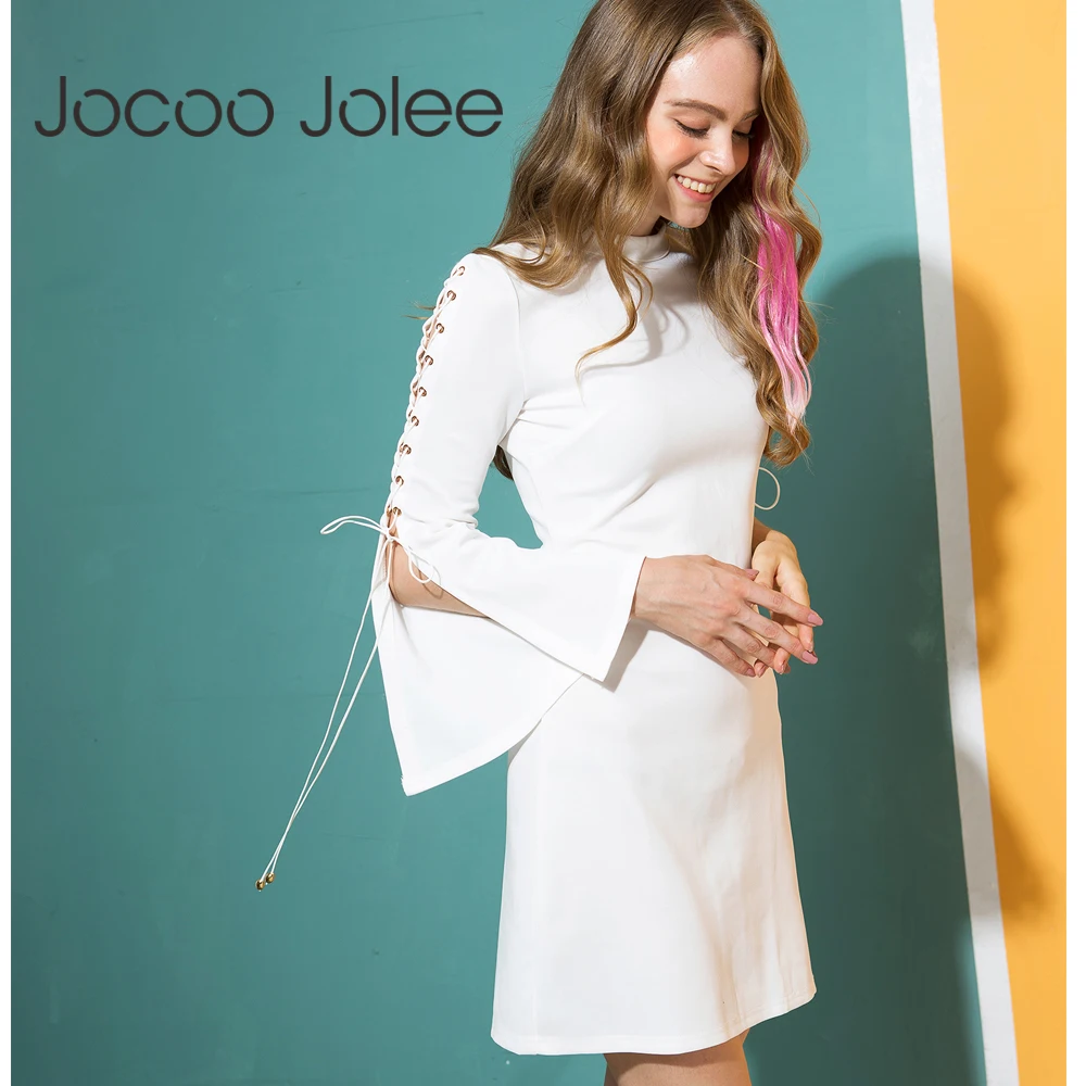 Jocoo Jolee 2018 Новое модное однотонное платье на шнуровке женское повседневное мини с