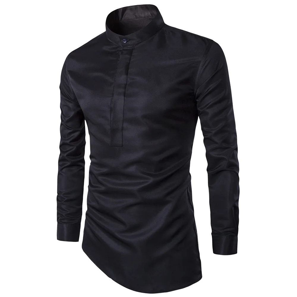 

Nice New Mens Black White Cotton Stand Collar Irregular Slim Shirts Fashion Cardigan Shirts Male Nice Spring Autumn
