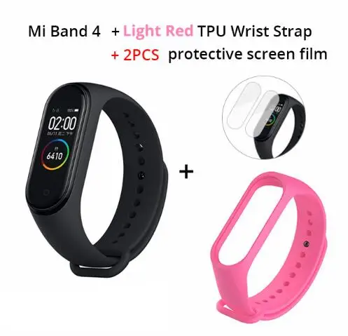 add pink strap film Xiaomi mi Band 4 умный браслет 3 цвета AMOLED экран mi band 4 Smartband фитнес-тренажер Bluetooth спортивный водонепроницаемый смарт-браслет - Цвет: add pink strap film