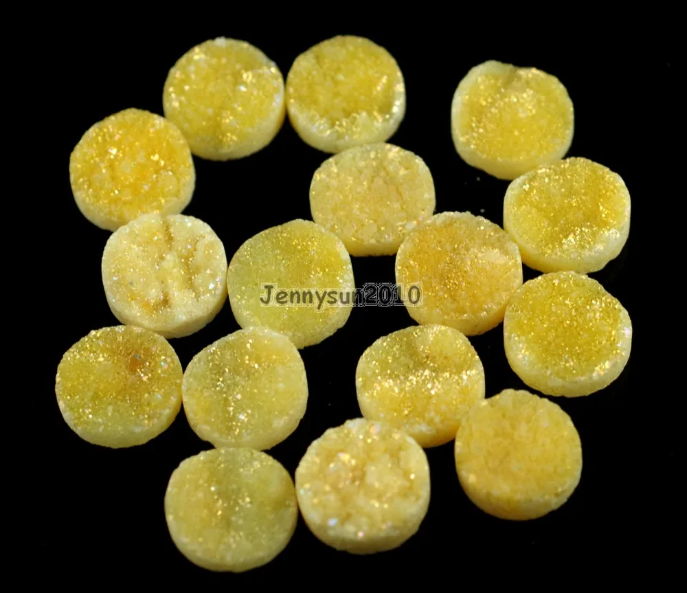 16 мм Желтый AB (без отверстия) Друза кварц Ag-ate плоский разъем Круглый Кабошон