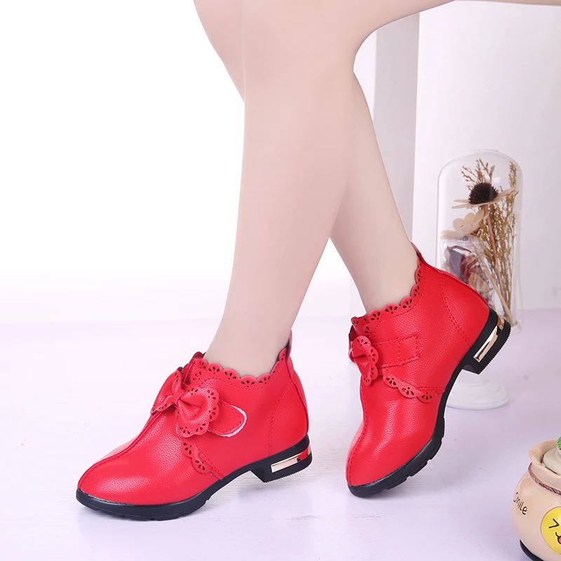 Children's Shoes Boots 2018 PU Sneakers Spring Autumn Low Heels Bow Princess Leather |