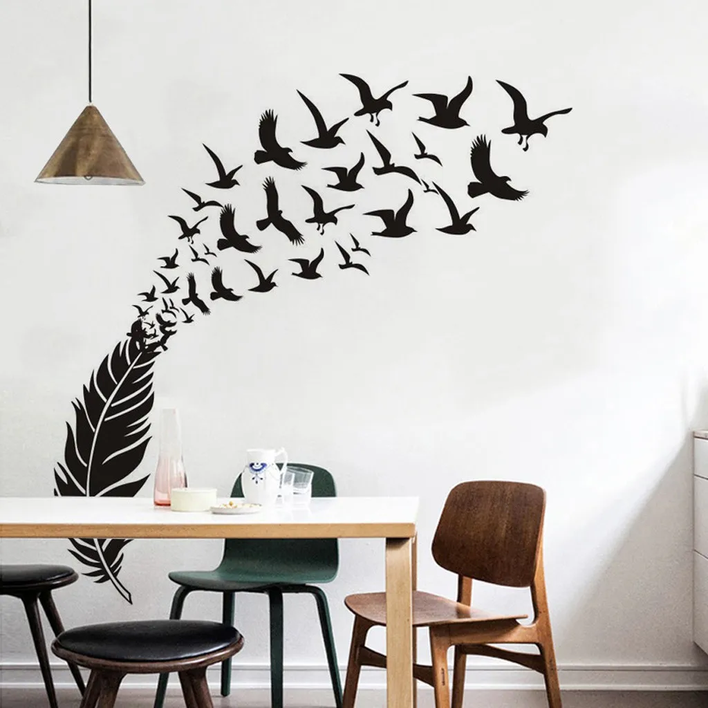 DIY Birds Wall Stickers Feathers Turning Into Art Murals Home Decor Living Room Bedroom Decoration Vinyl Removable Decals | Дом и сад