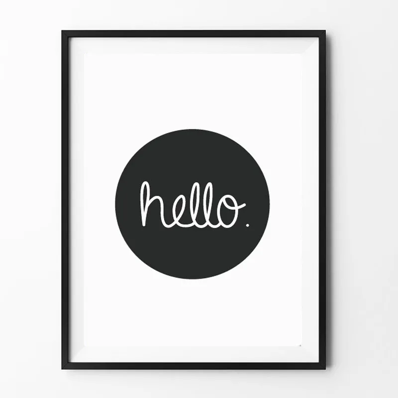Современный мультфильм Hello черный белый домашний декор Детская комната холст