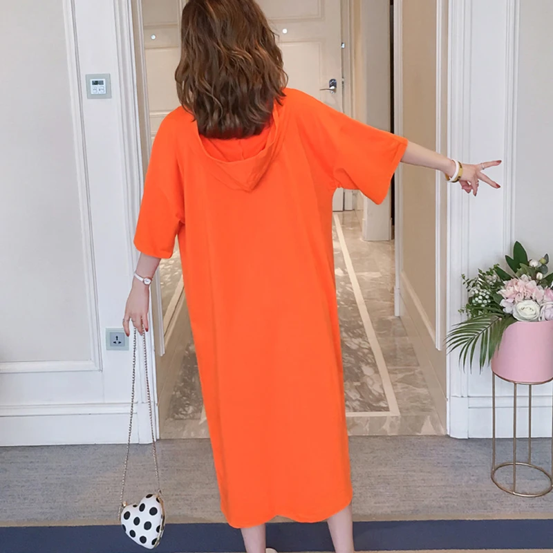 2019 Для женщин хлопковые Свободные Большой Размеры летнее платье с капюшоном