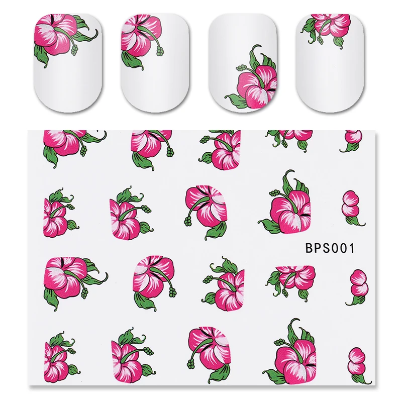 Ногтей Воды Таблички Передачи Наклейки Красная Роза Цветущий Цветочный Стикер