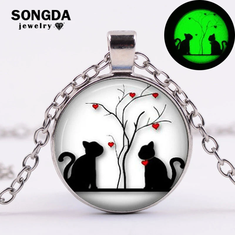 Бренд SONGDA модные ювелирные изделия с котом силуэт сердца кот светящееся ожерелье
