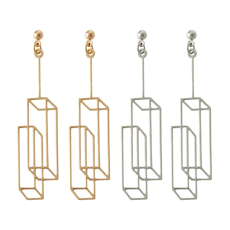 2017 Модные Простые одноцветные геометрические прямоугольные серьги гвоздики для