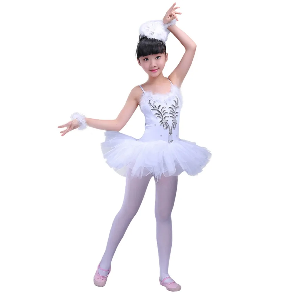 4 предмета балетное платье без рукавов с перьями для девочек милое розовое