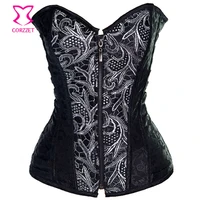 vintage appliesque zipper front bustier women corsets steel boned corset corselet feminino espartilhos gothic steampunk clothing