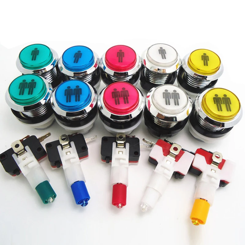 

2pcs Arcade game CHROME Plated illuminated 12v LED Arcade 1P / 2P Start Push Button LOGO 1P/2P button with Micro-switch