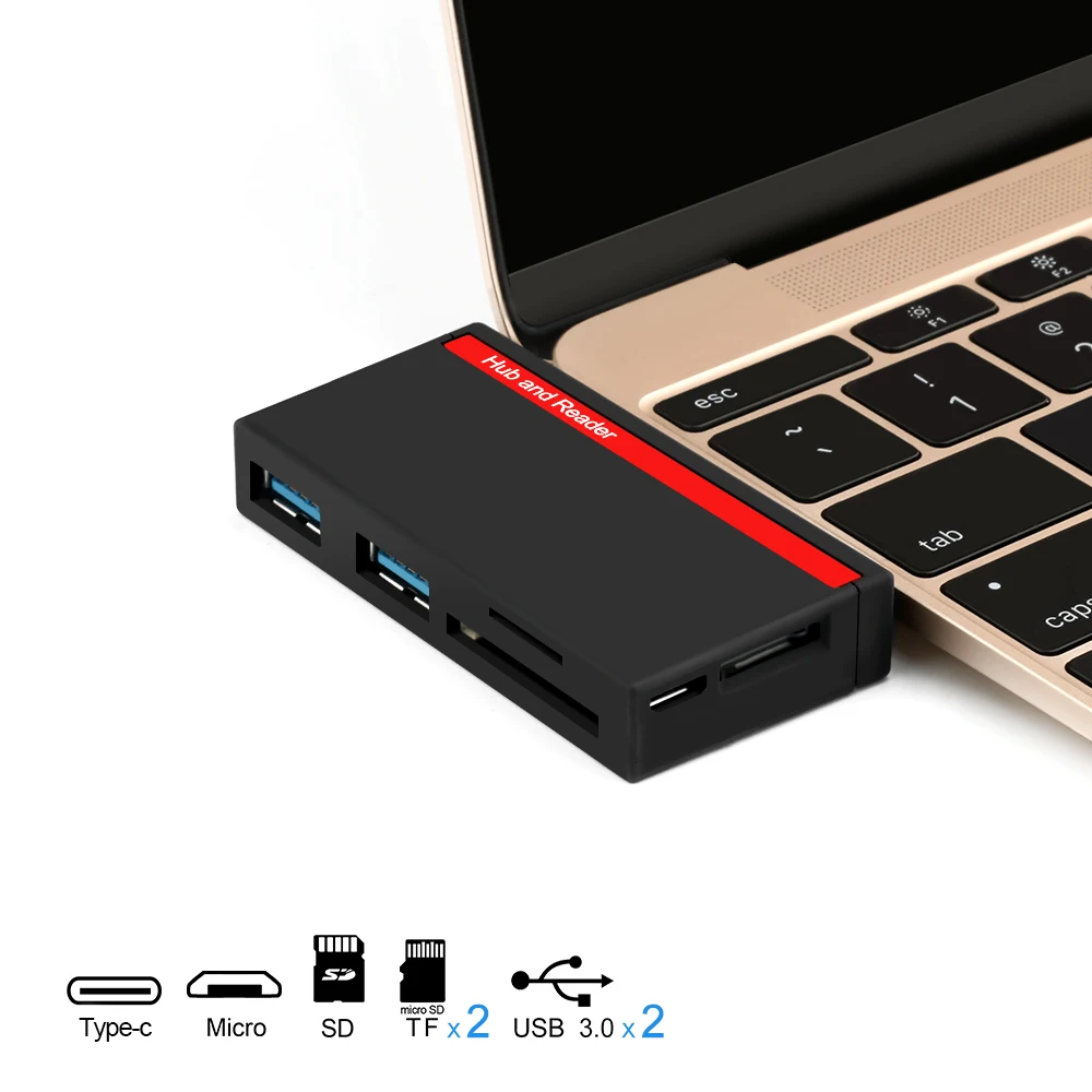 Rocketek type-c usb 3,0 2 порта концентратор otg Тип c Карта памяти Адаптер для SD/TF micro SD macbook/mac pro/mac air pc компьютер