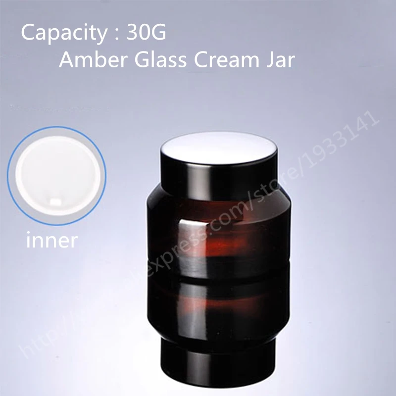 

Hot sale 10pcs/lot 30g amber glass oblique jar with lids, 30gram skin care cream bottles, dark glass cosmetic containers