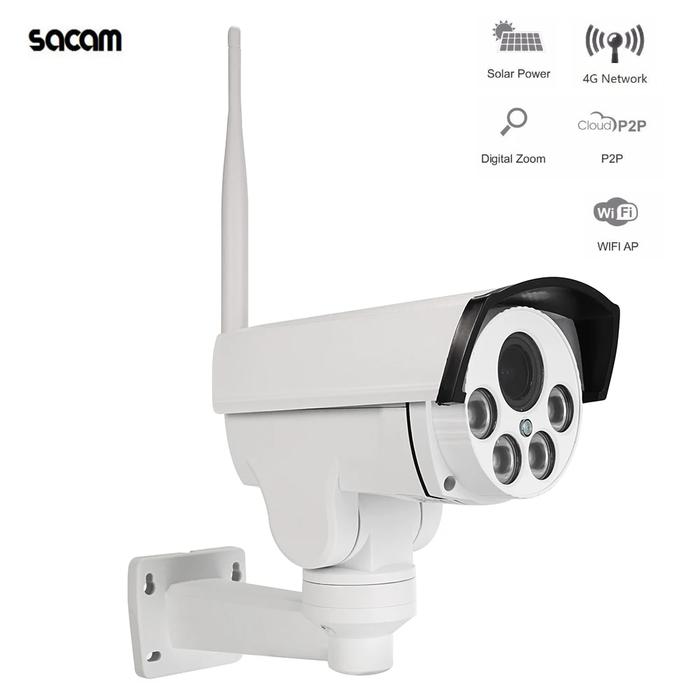 SACAM 4G Беспроводная GSM сетевая ip-камера на солнечной батарейке WiFi 5X оптический зум водонепроницаемая IP66 P2P CCTV камера безопасности Солнечная камера