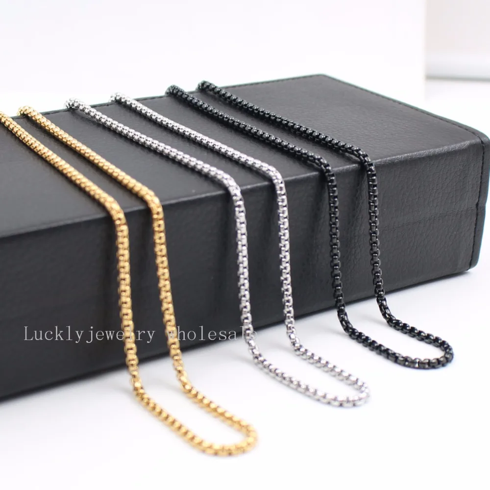 Оптовая продажа 3 мм коробка Rolo цепь ожерелье из нержавеющей стали модные мужские