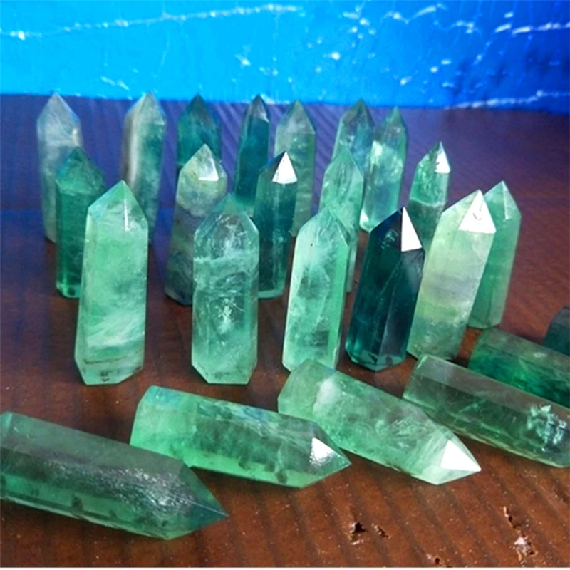 

6pcs natural quartz crystal obelisk green fluorite wand point healing home decoration craft energy stone