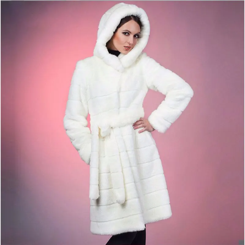 White Зимняя женская куртка размера плюс S-10XL, пальто из искусственного меха, зимняя парка с длинным рукавом, норковая шуба, длинное пальто, куртка с капюшоном 009 - Цвет: White