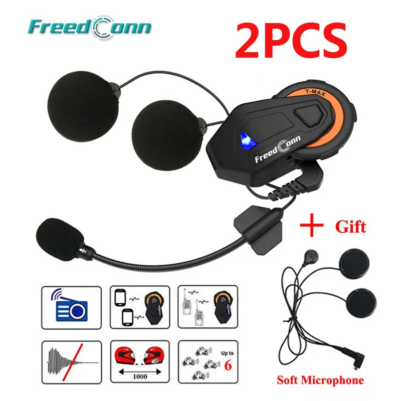 2 шт Freedconn T-Max шлем Bluetooth домофон гарнитура мотоцикл 1000 м 6 райдеров групповая система разговора fm-радио+ мягкий наушник