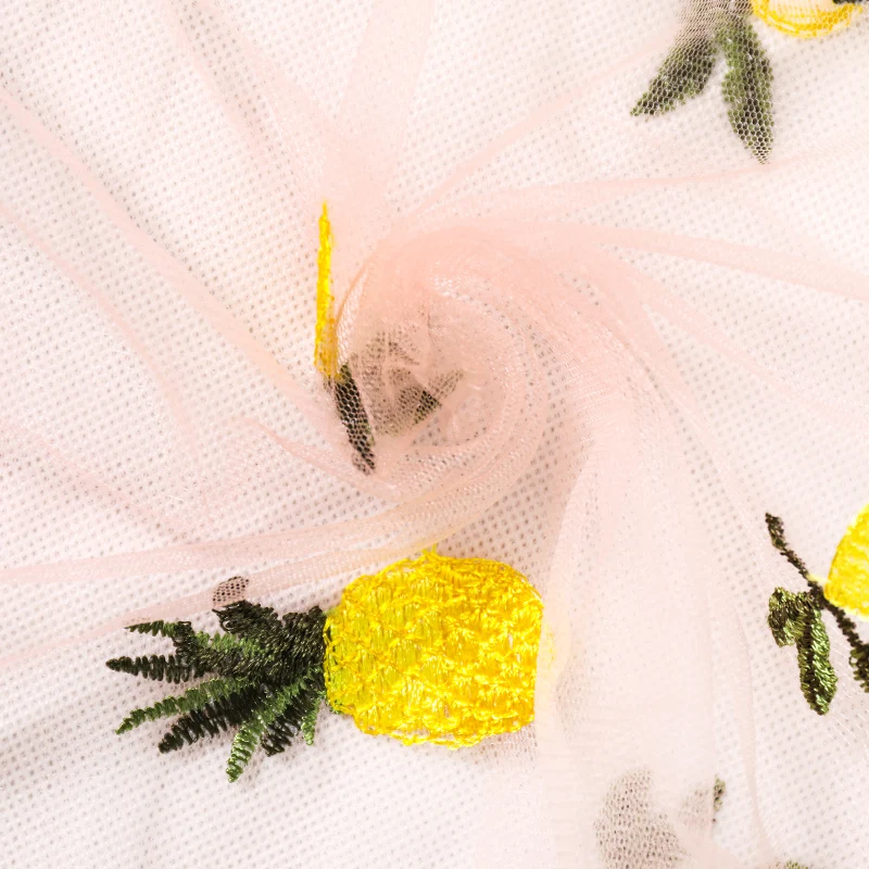 Mostnica Summer Beach Transparent Mesh T-shirt for Woman Sexy Pineapple and Lemon Embroidery Short Sleeves Sheer Lady Tops 2019 | Женская