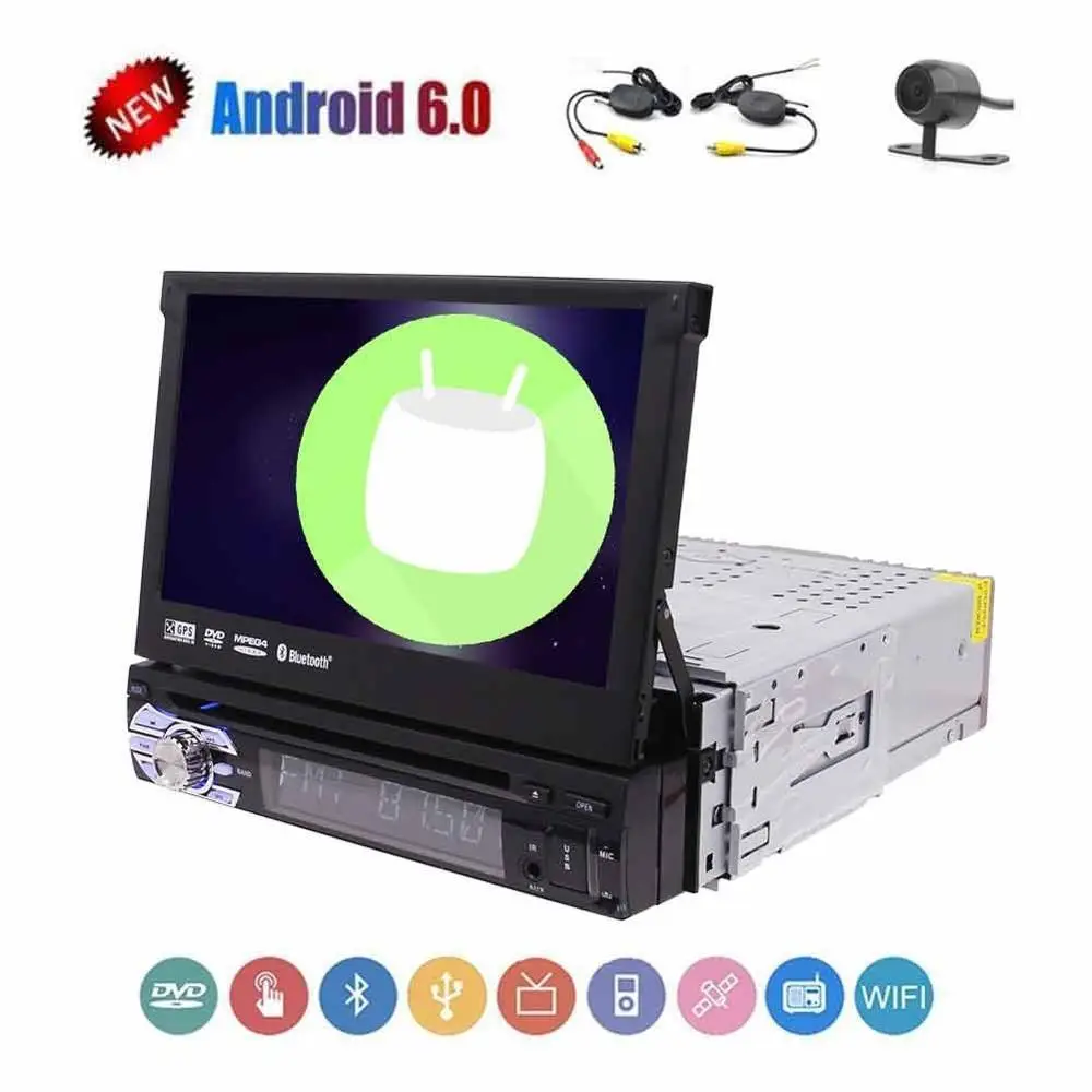 Один din 1 7 дюймов GPS Радио Android 6.0 dvd плеер автомобиля Hands Free и рулевое колесо FM/AM aux