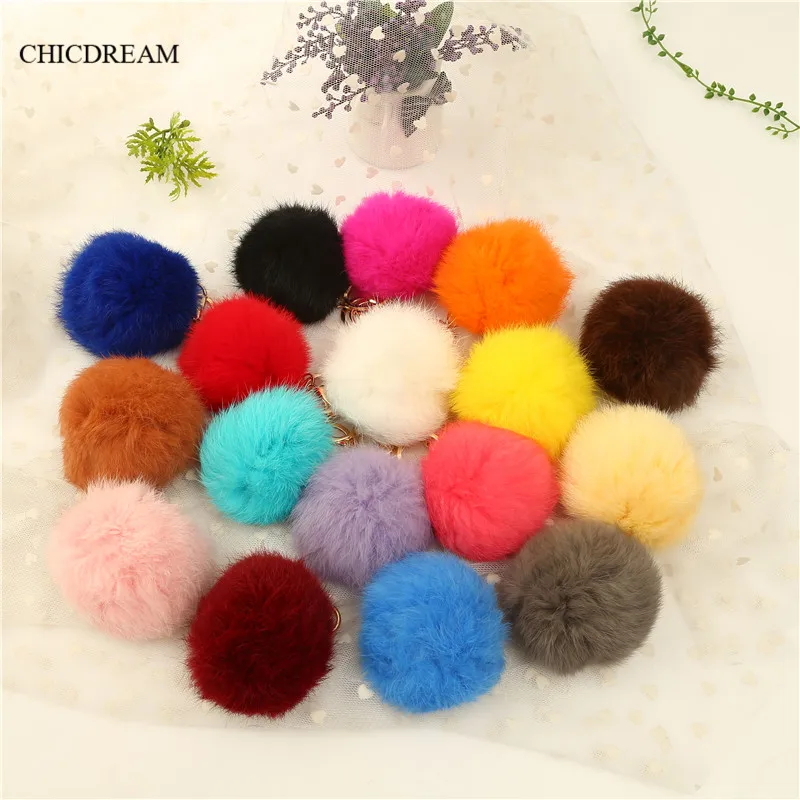 Лидер продаж брелок для ключей с мехом Помпона модный шариком из натурального