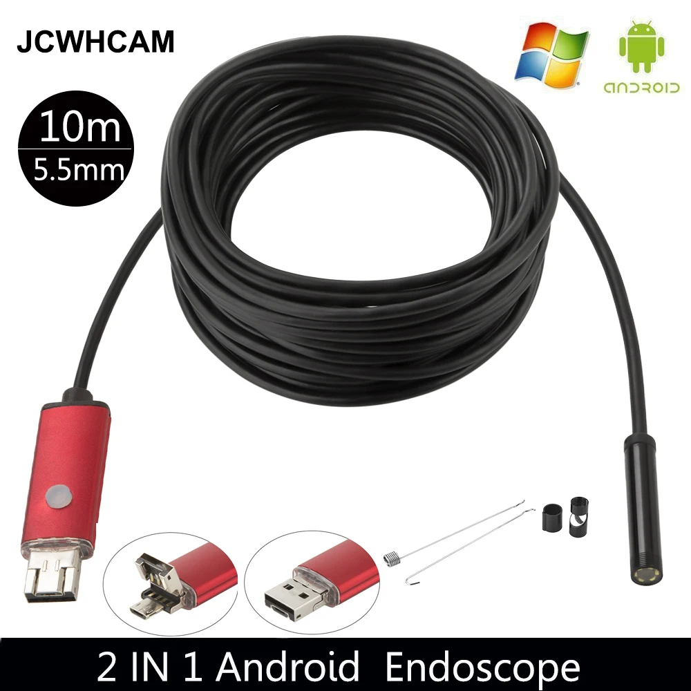 JCWHCAM 2 м 5 USB эндоскоп Android камера гибкая трубка для проверки смартфонов OTG бороскоп