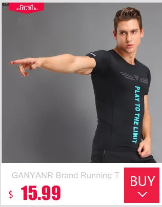 Ganyanr бренд Бег футболка Для мужчин спортивный костюм спандекс Dry Fit Спортивное короткий рукав спортивной подготовки Gym Твердые быстросохнущая