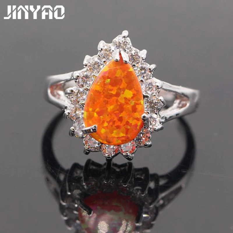 Женское Обручальное Кольцо JINYAO Noblest белое золото с опалом в форме капли 4