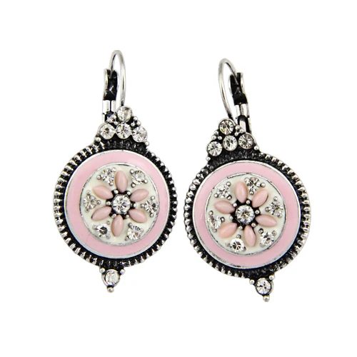 light pink 5 цветов, Кристальные серебряные винтажные этнические Подвески с имитацией кристаллов, эмалированные Клипсы из бисера, серьги-подвески для женщин - Окраска металла: light pink