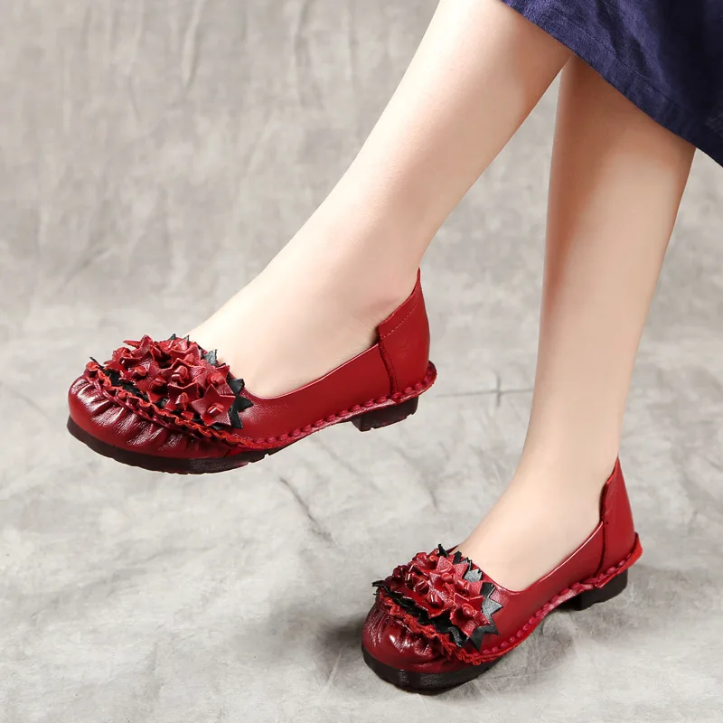 Женские кожаные балетки на плоской подошве туфли без застежки низком каблуке с