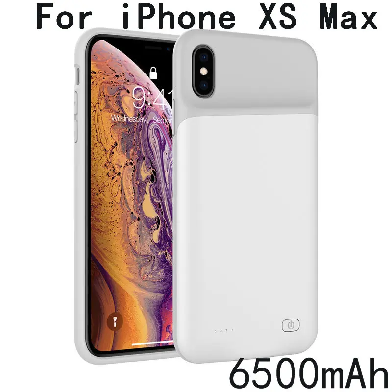 XS Max-White 6500 мАч Тонкий Силиконовый противоударный чехол для зарядного устройства для iPhone XS Max XR X Power Bank чехол внешний блок резервного зарядного устройства чехол - Цвет: XS Max-White
