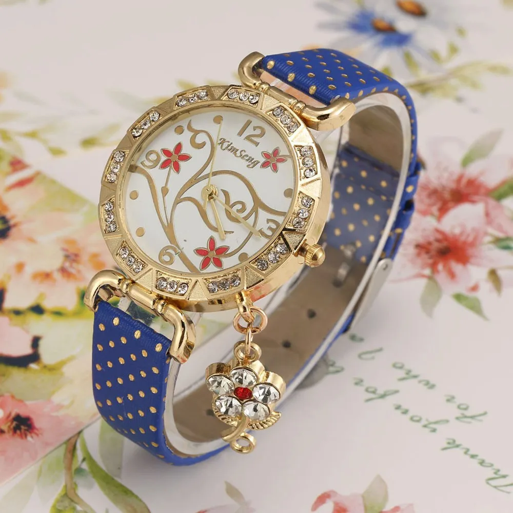 2019 горячие женские часы очаровательный браслет с узором орхидеи кожаный Алмаз