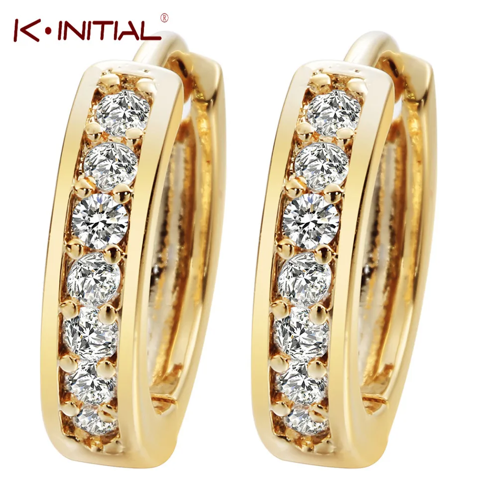 Kinitial 1 Pair Малый Хооп Серьги 24 К Золота Кубического Циркония Круглые Обруча