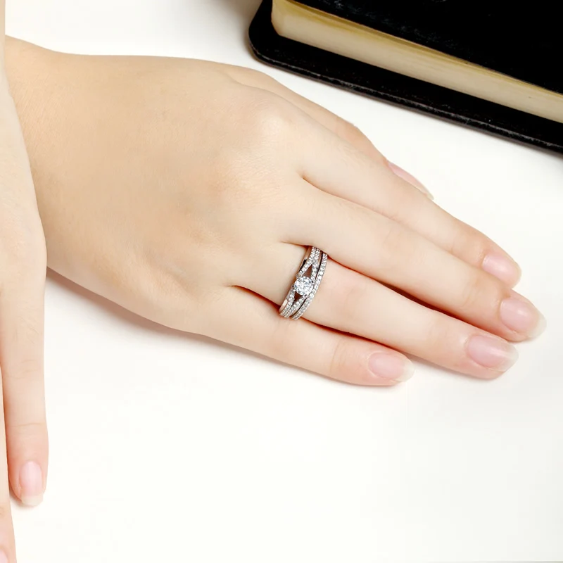 

ANZIW Classic 925 Sterling Silver Engagement Bridal Ring Sets Sona 1 Carat Anniversary Wedding Matching Band Bridal Ring Sets