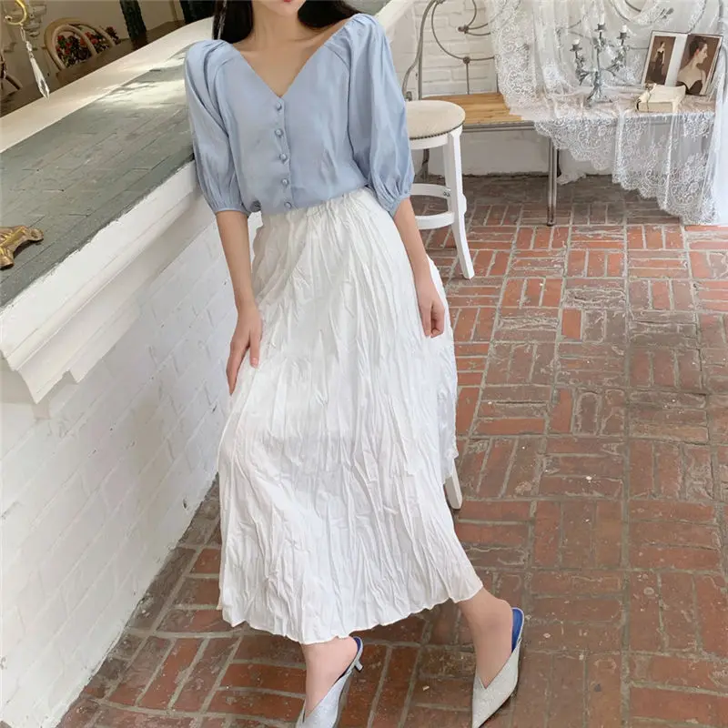 Hzirip Women 2019 Spring Summer Vintage High Waist Skirts Ladies Elegant A Line White Skirt 2 Colors | Женская одежда